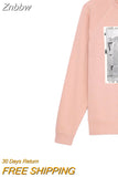 Znbbw Printed Letter Strass Sweatshirt Women Washed Vintage Long Sleeve O Neck Pullovers Sweatshirts Female Classic Hoodies Tops