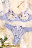 Znbbw Lingerie Sexy Floral Embroidery Underwear Transparent Lace Short Skin Care Kits Delicate Fairy Set Woman 2 Pieces