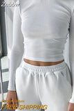 Znbbw Neck Long Sleeve Shirt Women Ribbed Sexy Cropped Tops 2023 Spring Black Casual Skinny Slim Basic Woman T Shirts White