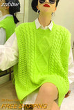 znbbw Loose Fluorescent Green Women Sweaters Korea Oversize Knit Woman Sweater Vest 2023 Winter Plus Size Pullover Clothing