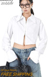 znbbw 2023 Spring Long Sleeve Women's White Shirt Streetwear Y2K Zipper Up Woman Crop Top Blouse Casual Summer Female Clothing