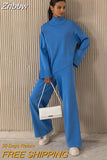 Znbbw Women Wide Legs Pants Irregular Sweater Suit 2023 Autumn Winter 2 Piece Set Casual High Collar Pullover Knitted Sweaters Outfits