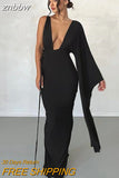 znbbw Elegant Bandage Lace Up Maxi Dress V-Neck Backless Raglan Sleeve Fashion Ladies Gown Ruched Dresses Party Club Prom 2023