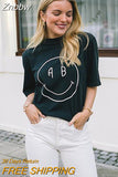 Znbbw T-shirts 2023 Summer Women Clothing Vintage Chic Short Sleeve Letter Print T-shirt Womens Casual Tees Fashion