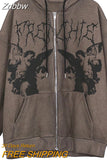 Znbbw Gothic Zipper Oversized Hoodies Retro Skull Print Streetwear Sweatshirt Women Winter Hip Hop Graffiti Unisex Zip Jacket Coat