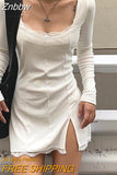 Znbbw Autumn Spring Women Sexy Lace Patchwork Long Sleeve Split Dress Hip Package Mini Vestido Party Club Low Chest Outfits Cloth