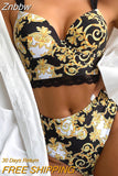 Znbbw Up Bikini 2023 Bikini Set High Waist Swimwear Women Swimsuit Female Swimming Suit Bathing Suit Print Bikini Set