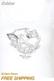 Znbbw Printed Lace Trim White Crop Top Fairy Grunge Summer Clothes for Women Cute Slim Fit Ribbed Tank Tops