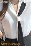 Znbbw Blouses Femme Top Blouse Women Blusas Mujer De Moda 2023 Verano Short Sleeve White Blouse V-Neck Chiffon Blouse Shirt E716