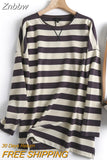 Znbbw Women High Quality Striped Print Sweatshirts Long Sleeve O Neck Loose Pullovers Female Tops