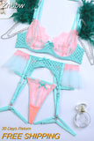 Znbbw Feather Lingerie 4-Piece Luxury Lace Women Underwear Uncensored 18 Transparent Tulle Bra Garter Set Sensual Intimate