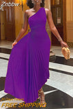 Znbbw New Women One Shoulder Dress Sleeveless Diagonal Collar Pleated A-Line Lady Dresses Summer Sexy Party Prom Evening Vestidos