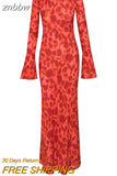 znbbw Elegant Chiffon Floral Print Long Sleeve Maxi Dress Women Summer Slim Beach Holiday Party Club Prom Vestido Evening Gown