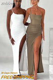 znbbw One Shoulder Strap Thigh High Split Maxi Dress For Women Robe Sleeveless Backless Bodycon Sexy Club Party Long Dress