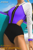 znbbw Piece Surfing Swimsuit For Women 2023 New Sexy Swimming Suit Patchwork Long Sleeves Swimwear Monokini Cut-Out Bathing Suit