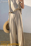 Znbbw Summer Cotton Women's Pajamas Set Sleeveless O-Neck Tank Top Wide Leg Pants Two Piece Sets Women Home Suit Oversize Outfits