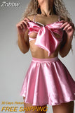 Znbbw Fancy Satin Lingerie Outfit Open Bra Bowknot Set Woman 5 Pieces Garter Dress Intimate Sexy Fine Exotic Sets