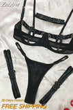 Znbbw Lingerie Sexy Hollow Out 4-Piece Exotic Costumes Sensual See Through Setup For Woman Neon Green Porn Sissy Outfits