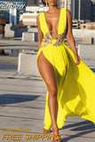 Znbbw Elegant Deep V Neck High Split Maxi Dress For Women Gown Fashion Sleeveless Sexy Party Evening Dress Vestido Clothes