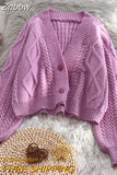 Znbbw Vintage Short Cardigan Knitted Sweater Women 2023 Autumn Winter Long Sleeve Solid Sweaters Coat & Jackets Women