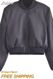 Znbbw TRAF 2023 Women's Bomber Jacket Fashion With Pockets Spring Jackets Coat Vintage Long Sleeve Casual Outerwears