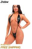 Znbbw bikini swimwear women swimsuit one piece biquini bikinis Patent leather Halter String Lace adjustable Large size Thong spa