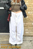 Znbbw Women Hippie Baggy Sweatpants White Low Waist Drawstring Vintage 90s Streetwear Y2k Trousers Loose Joggers Wide Leg Cargo Pants