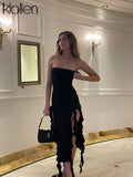 Znbbw Sexy Strapless Solid Bodycon Dress Women Summer 2023 Slim Patchwork Ruffles Side Slit Party Club Evening Dresses Vestido