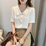 Znbbw Women White Blouse Short Sleeve Chiffon Blouse Shirt Tops Blouse Women Blusas Mujer De Moda 2023 Blouses Femme Shirts F93