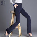 Znbbw Women Flare Pants High Waist Office Straight Trousers Spring Autumn Navy Black Stretch Casual Pant Femme Size S-4XL