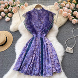 Znbbw Quality New Summer Fashion Runway Vintage Dress Women Lace Mesh Ruffles Flowers Embroidery Dress Ladies Runway Dresses