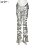 Znbbw Autumn Fashion Casual PU Leather Stacked Pants For Women Autumn New Skinny Stretch Wild Basic Female Leggings Y2K