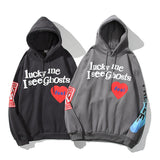 Znbbw Harajuku Weirdo Graffiti Letter Printed Hoodies Men Lucky Me I See Ghosts Mens Hooded Sweatshirt Fleece Pullover Streetwear