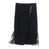 Znbbw Lace Stitching Ladies Black Midi Skirts High Waist Women Wrap Hips Mermaid Skirts Female Office OL Clothes Size S-5XL