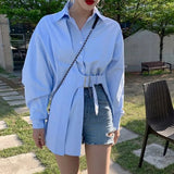 znbbw Spring Korea style Oversize Women Tunic Shirt Turn-Down Collar Full Sleeve Solid Long Ladies Shirts Chic Button Female Tops