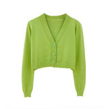 Znbbw Crop Cardigan Women Korean Short Sweater Long sleeve V neck Green Blue