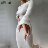 znbbw Fall Winter Knitted White Sexy Sweater Maxi Dresses Women 2023 Long Sleeve Bodycon Dress Ladies Club Black Long Dress