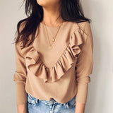 Znbbw Sleeve Elegant Women Blouses 2023 Lady Office Work Ruffles O-Neck Khaki Shirts Tops White Black Autumn Winter Blusas