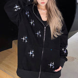 Znbbw Gothic Sweatshirt Rhinestone 2023 zipper Grunge Clothes Star hot brick Harajuku punk oversized hoodies Retro Clothes