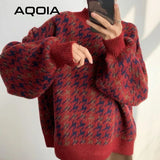 znbbw Winter Streetwear Houndstooth Thick Women's Sweater Loose Knit Woman Sweaters Autumn Fashion Warm Plus Size Female Pullover