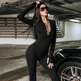 znbbw Autumn Hollow Out Black Jumpsuits Women Green Long Sleeve Bodycon Jumpsuit Winter One Piece Sexy Club Outfits For Women