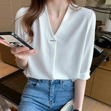 Znbbw Blouses Top Femme Tops Women Blouse Women Blusas Mujer De Moda 2023 Short Sleeve V-Neck Chiffon Blouse Shirt Shirts E863