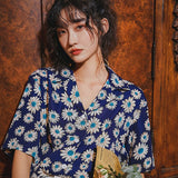 znbbw Summer Casual Floral Pirnt Women's Blouse Notched Collar Short Sleeve Shirt Ladies Tops Loose Button Up Female Clothing