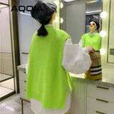 znbbw Loose Fluorescent Green Women Sweaters Korea Oversize Knit Woman Sweater Vest 2023 Winter Plus Size Pullover Clothing