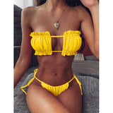 Znbbw Bikini 2023 Pleated Bandeau Swimsuit Female Swimwear Women Mini Thong Bikini Set Bather Swimming Beachwear for Bathing Suit