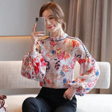 Znbbw Long Sleeve Blouse Women Blusas Mujer De Moda 2023 Stand Collar Print Chiffon Blouse Shirt Tops Blouses Femme Shirts D419