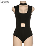 Znbbw black sexy skinny female bodysuits 2023 summer fashion beach casual vacation hollw out sleeveless low cut bodysuit lady