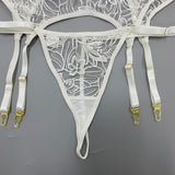 Znbbw Sexy Lingerie Floral Embroidery Erotic Underwear Brief Sets with Garters Transparent Underwire Bra Short Skin Care Kits