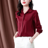 Znbbw Gray Blue Fashion Blouses Women 2023 New Simple Office Lady Solid Satin Shirts Woman Casual Vintage Tops Clothing Femme