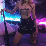 Znbbw 2023 Summer Sexy Letter Print Transparent Mesh Bodysuits Long Sleeve See Through Baby Bodycon Rompers Women Jumpsuits